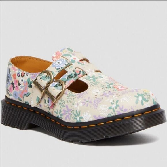 🩵NIB Dr. Martens Parchment Beige Floral Virginia Leather Mary Jane Size 8 - Picture 16 of 16